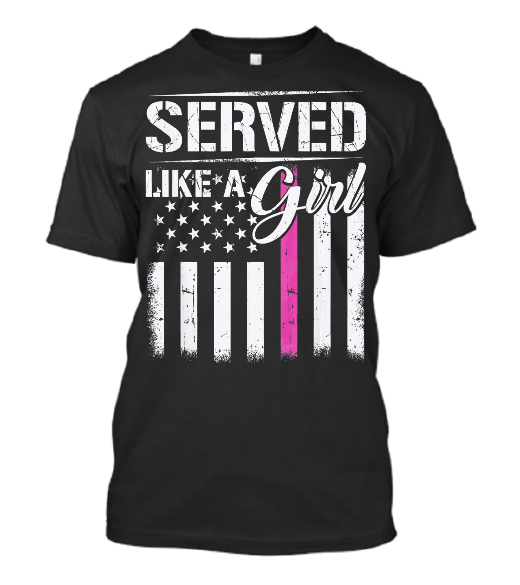 Served Like A Girl US Veteran American Flag Pink Stripe T-Shirt