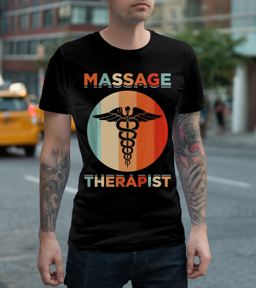 Retro Vintage Massage Therapist Caduceus Emblem T-Shirt