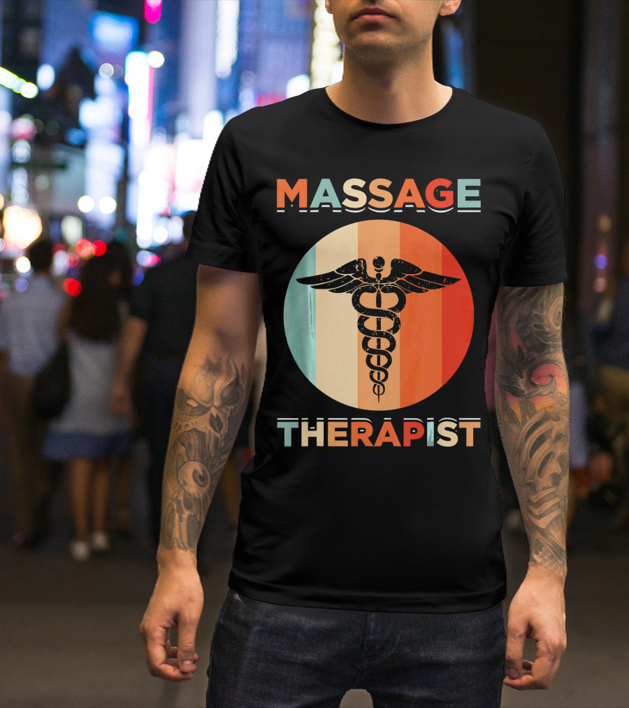 Retro Vintage Massage Therapist Caduceus Emblem T-Shirt