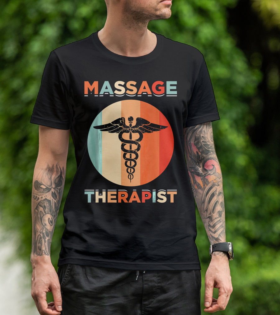 Retro Vintage Massage Therapist Caduceus Emblem T-Shirt