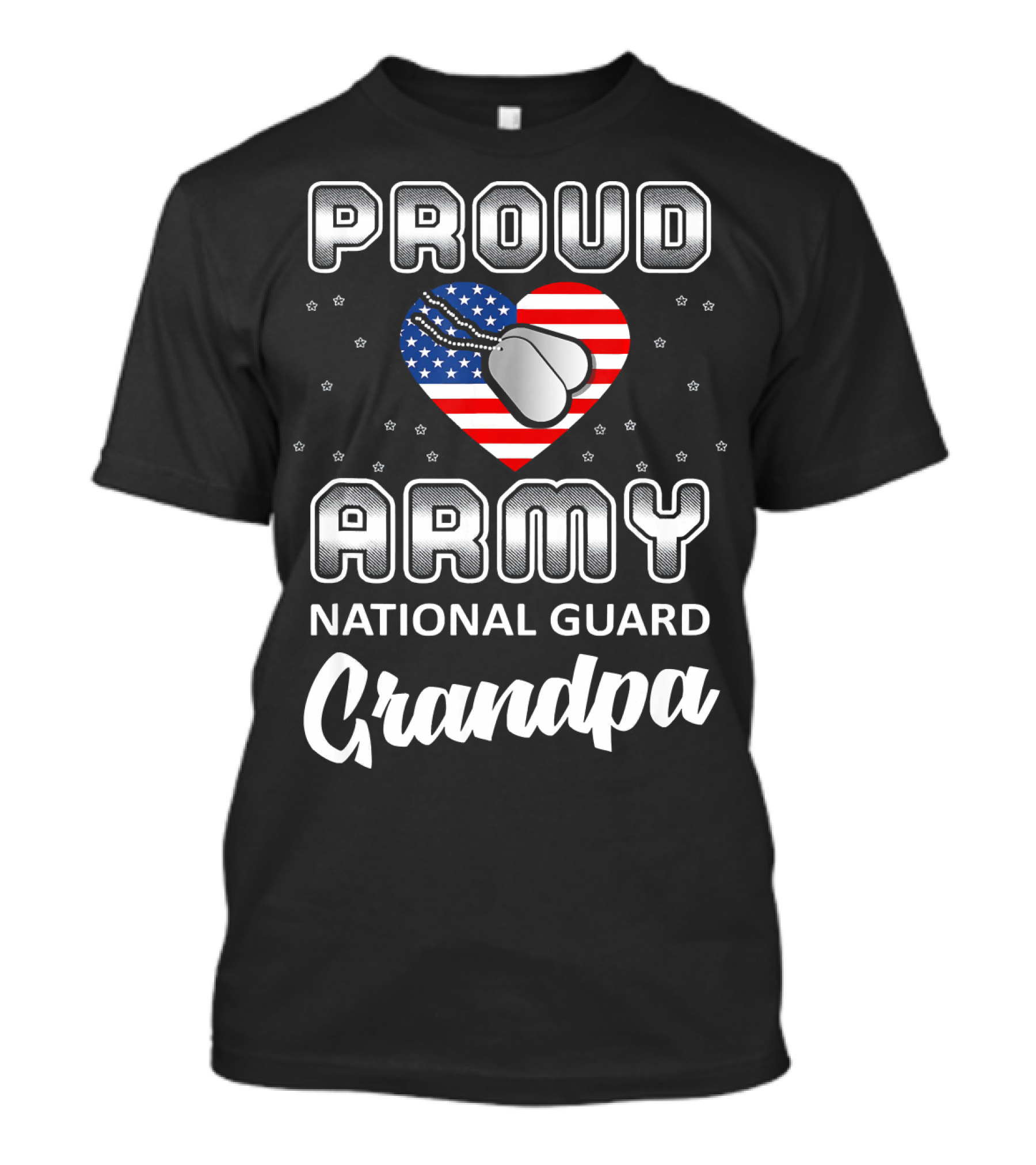 Proud Army National Guard Grandpa USA Heart USA Flag Dog Tags T-Shirt