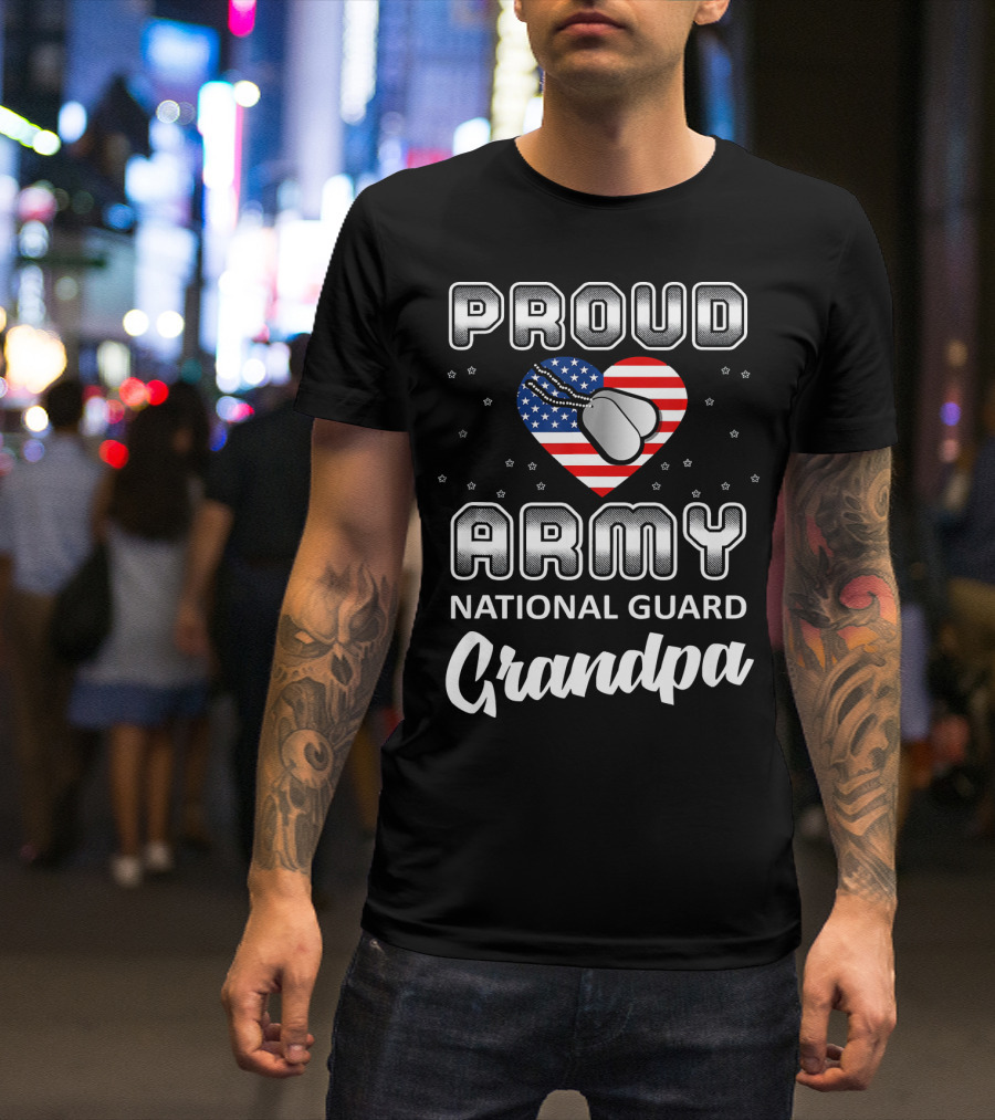 Proud Army National Guard Grandpa USA Heart USA Flag Dog Tags T-Shirt