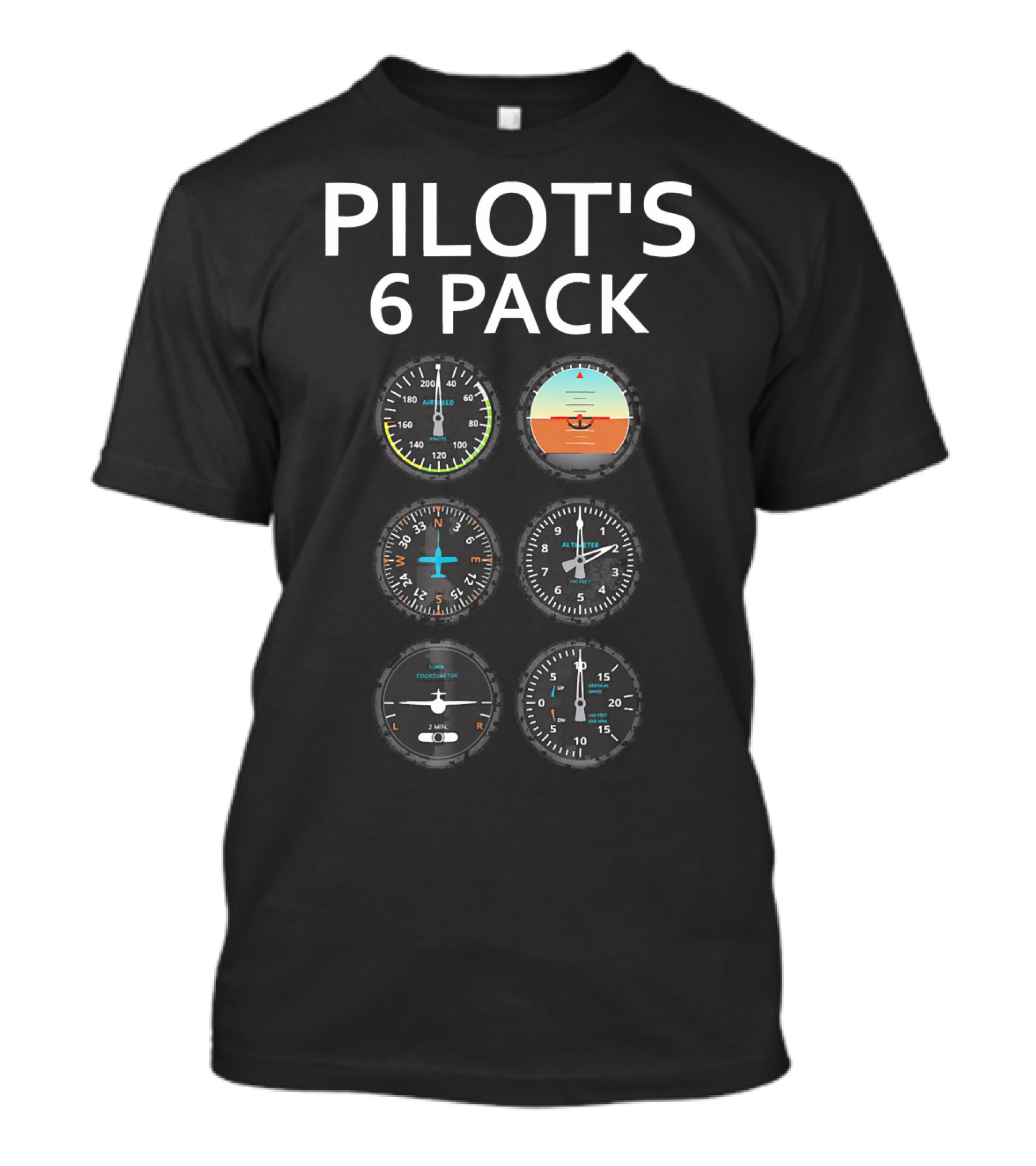 PILOT'S 6 PACK NOVELTY HUMOR FLIGHT INSTRUMENTS T-Shirt