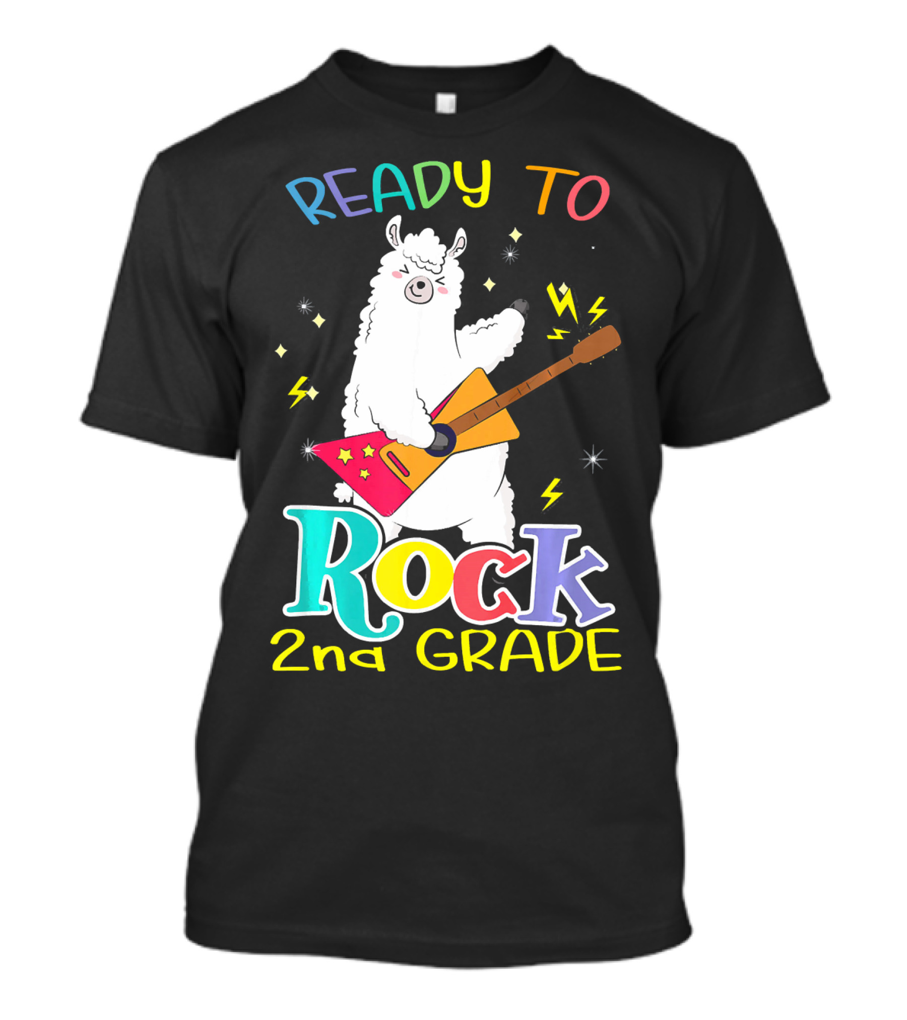 Ready To Rock 2nd Grade Llama With Guitar And Lightning Bolts T-Shirt