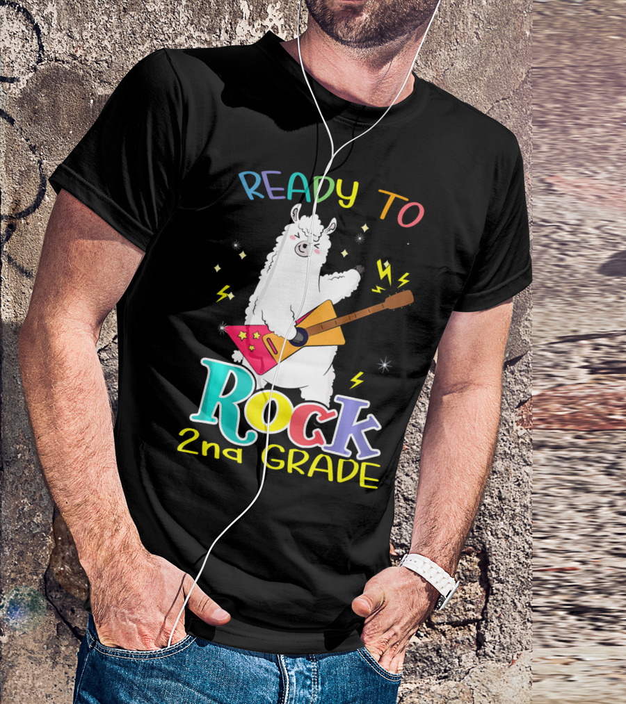 Ready To Rock 2nd Grade Llama With Guitar And Lightning Bolts T-Shirt