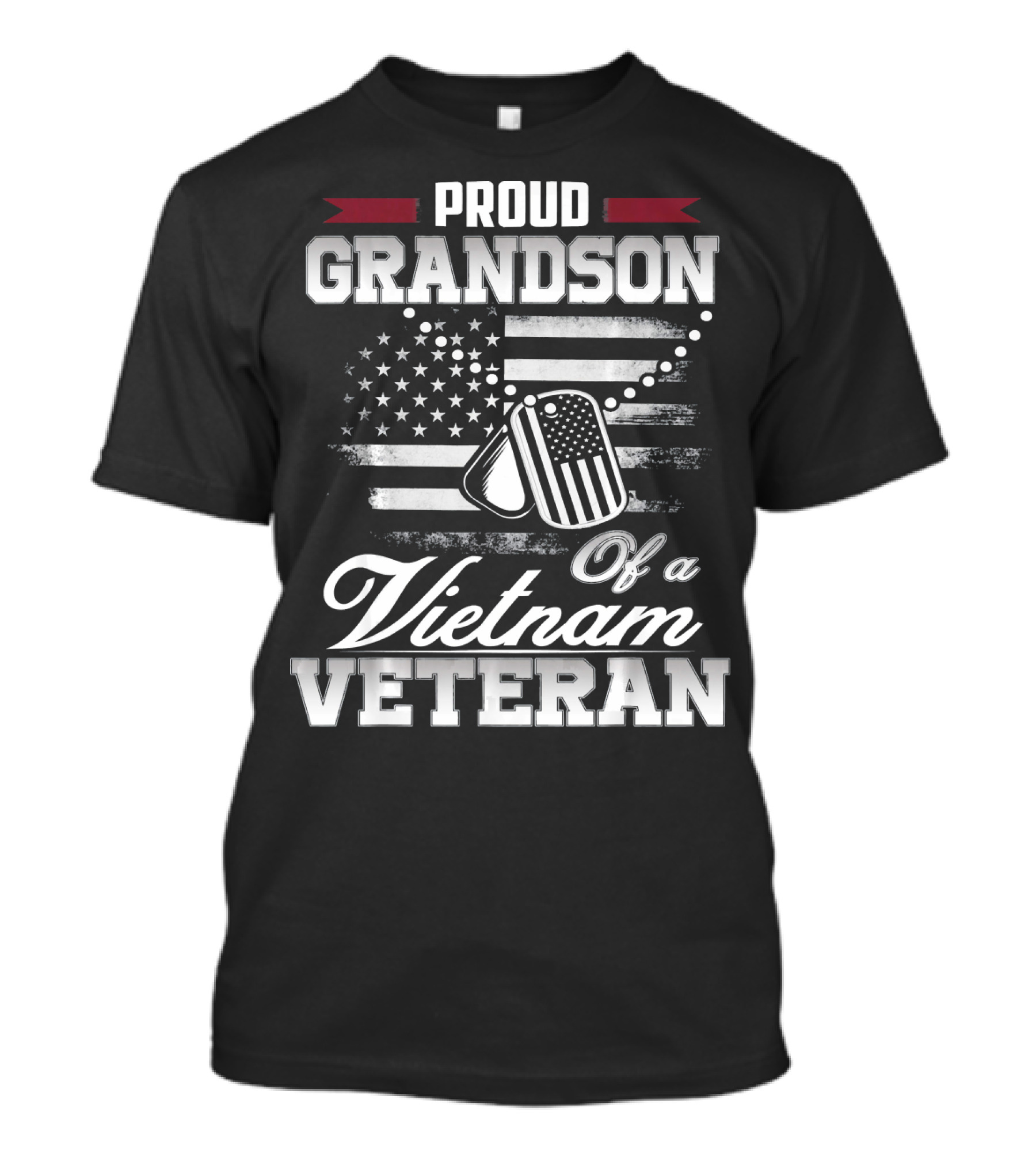 Proud Grandson Of A Vietnam Veteran American Flag And Dog Tags T-Shirt