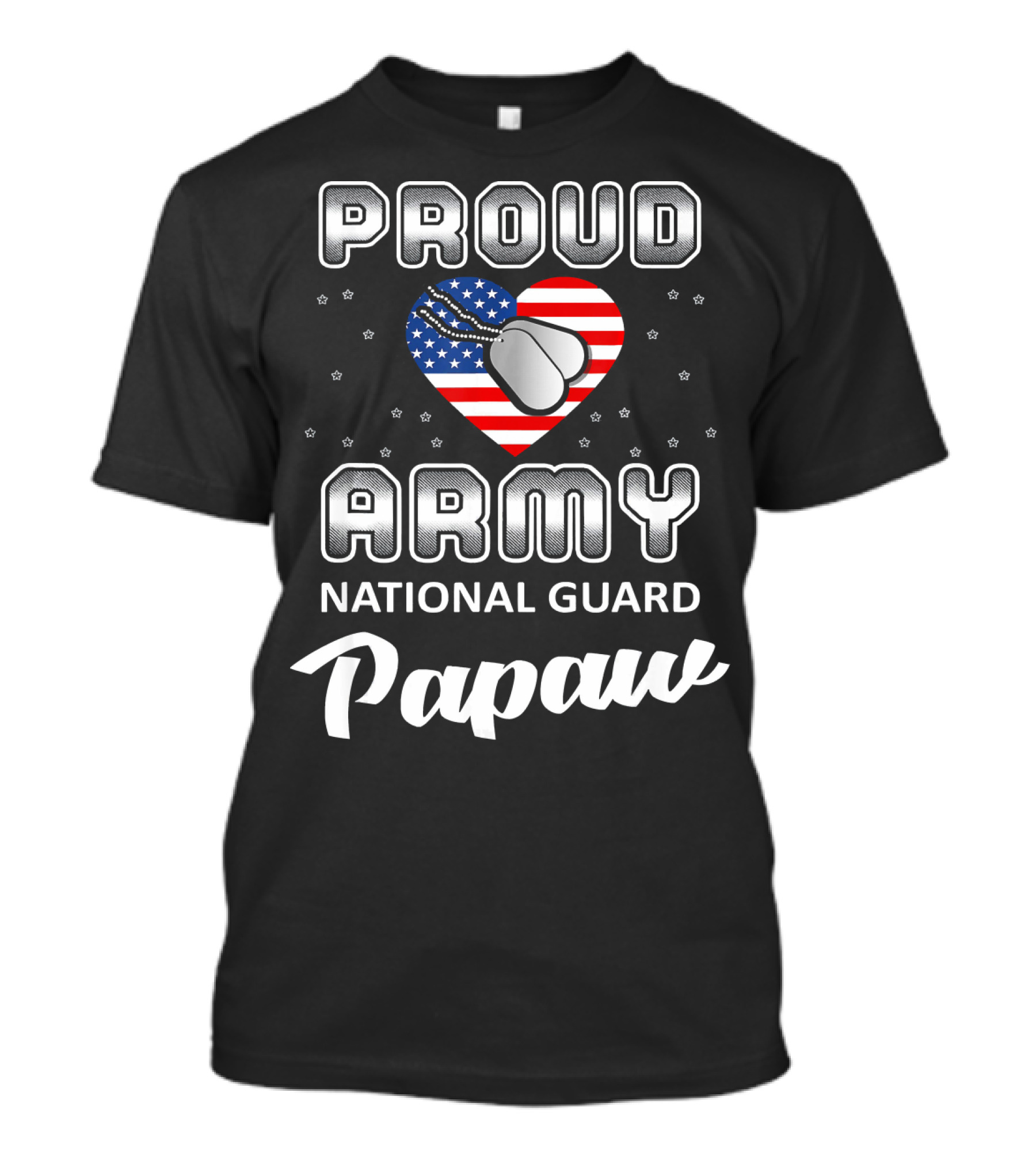 Proud Army National Guard Papaw USA Heart Dog Tags T-Shirt
