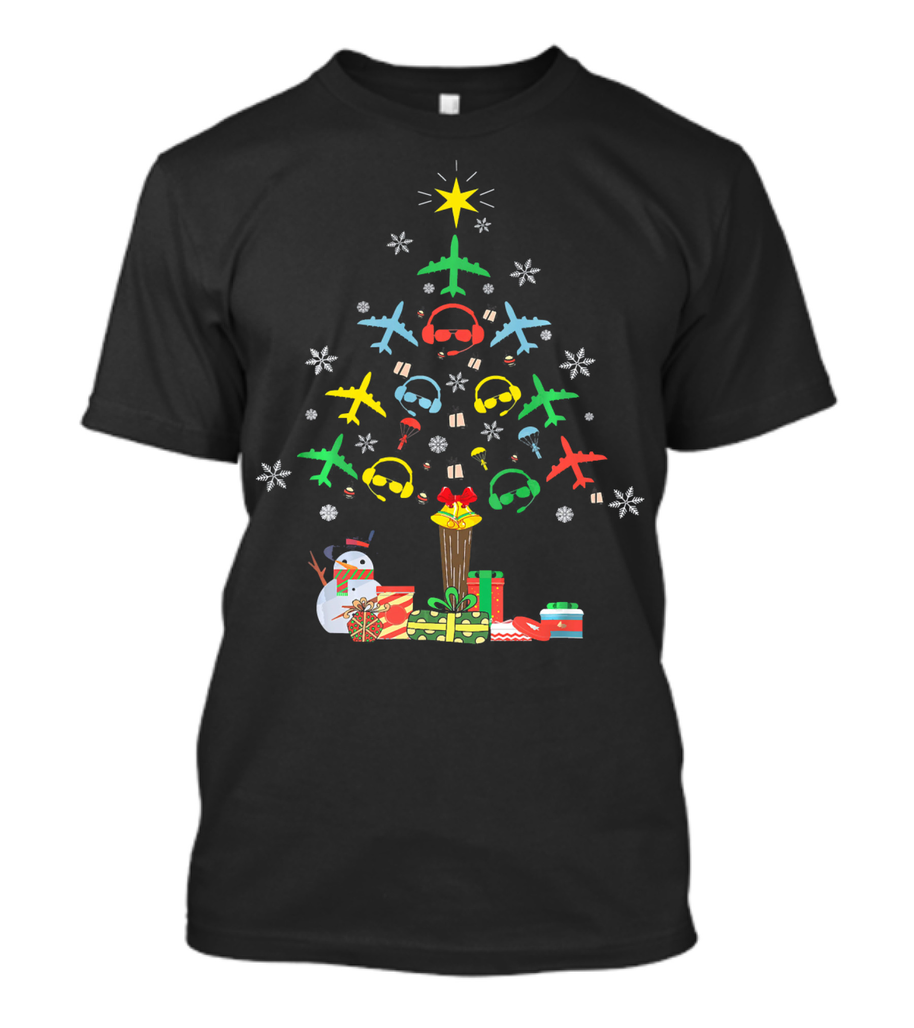 Pilot Christmas Tree Airplane Headphones Snowman Gifts T-Shirt