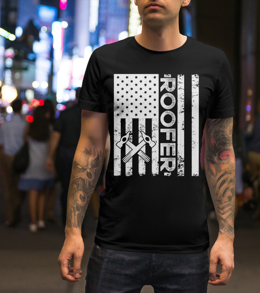 Roofer Hammer American Flag T-Shirt