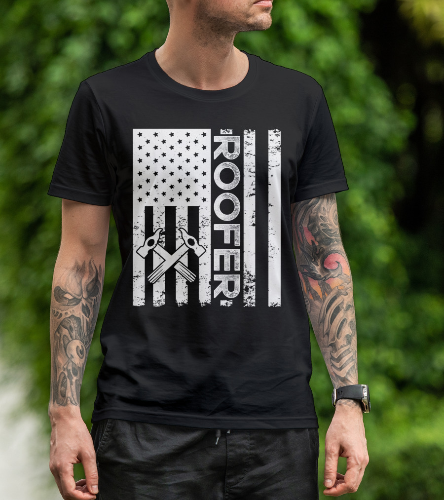 Roofer Hammer American Flag T-Shirt