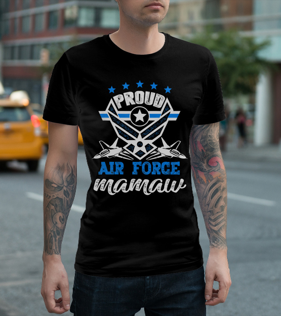 Proud Air Force Mamaw Veteran Fighter Jet Emblem With Stars T-Shirt
