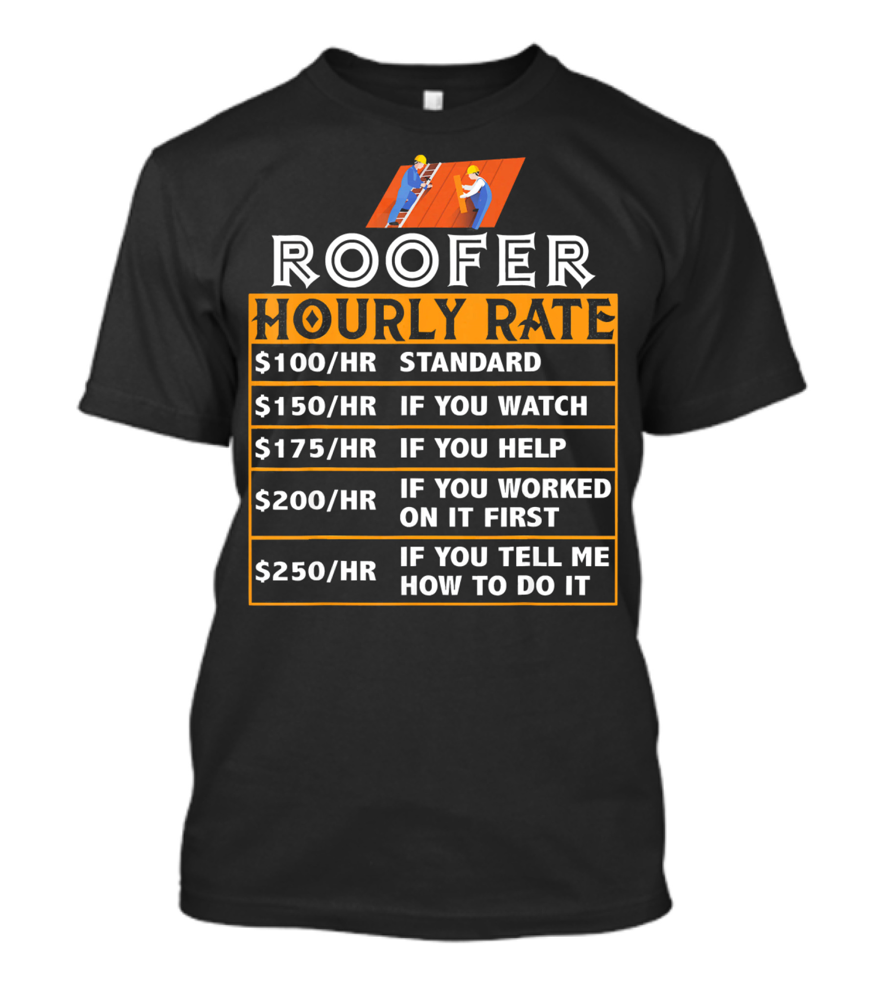 Roofer Hourly Rate $100 Standard $150 Watch $175 Help $200 Worked First $250 Tell How T-Shirt