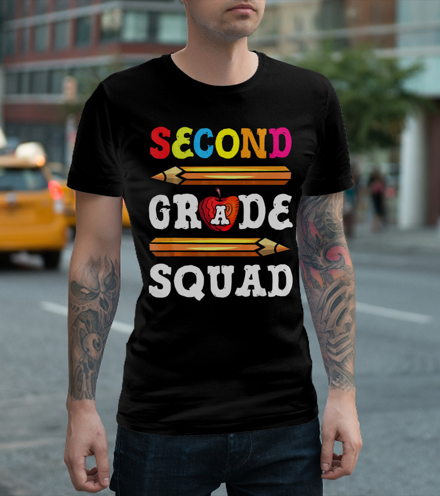 Second Grade Squad Back to School with Pencils and Apple T-Shirt