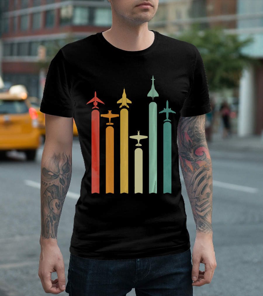 Retro Airplane Pilot Colorful Aviation T-Shirt