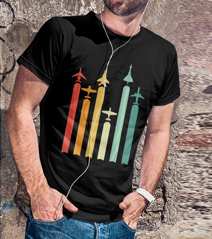 Retro Airplane Pilot Colorful Aviation T-Shirt
