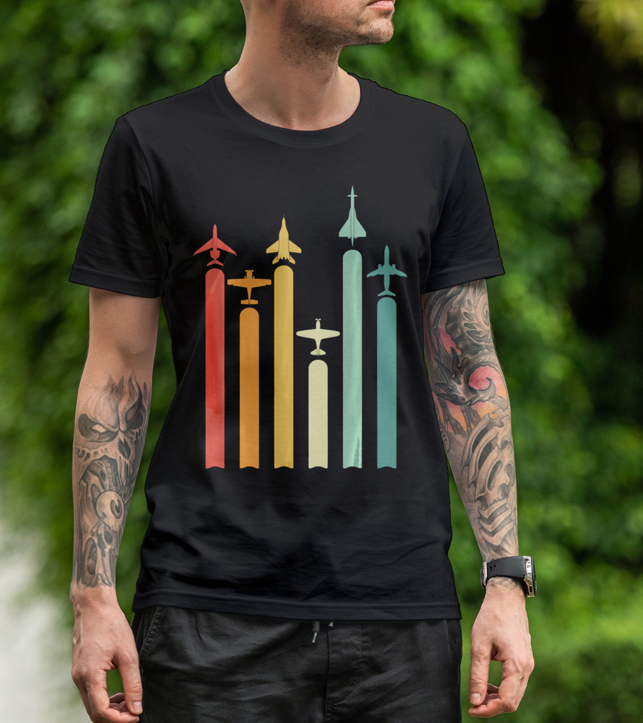 Retro Airplane Pilot Colorful Aviation T-Shirt