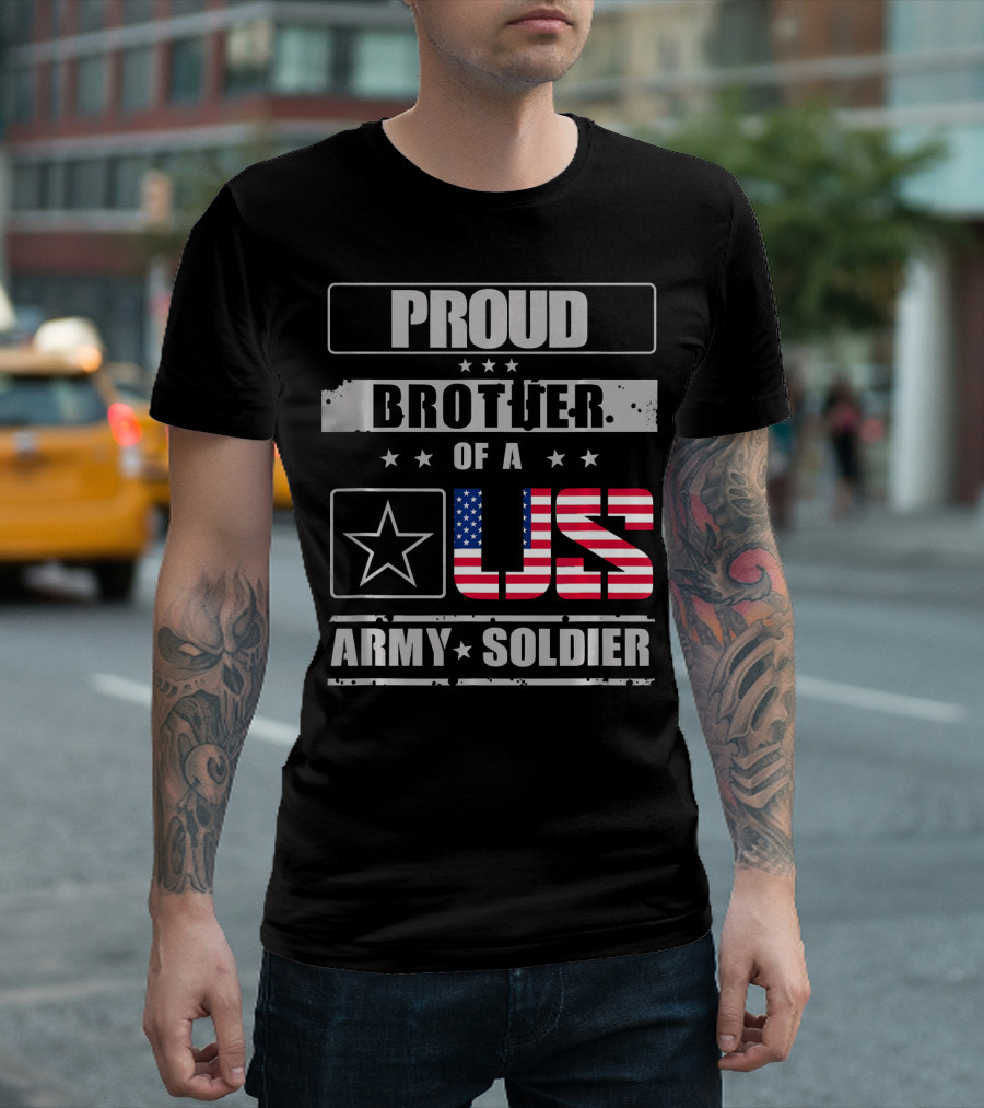 Proud Brother of a US Army Soldier American Flag Star T-Shirt
