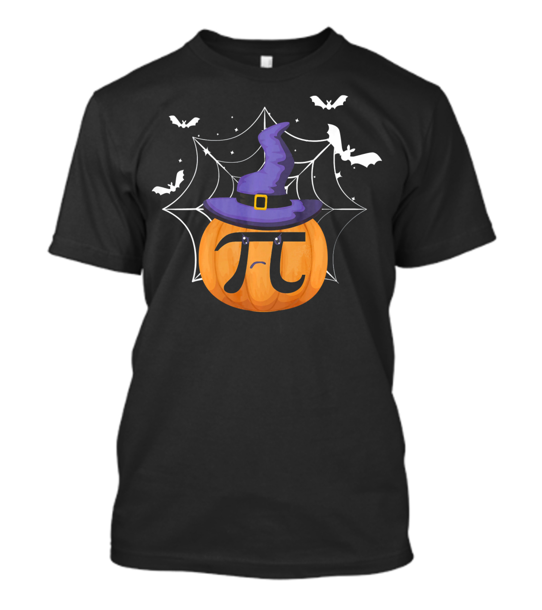 Pumpkin Pi Witch Hat Spiderweb Bats Math Teacher Halloween T-Shirt