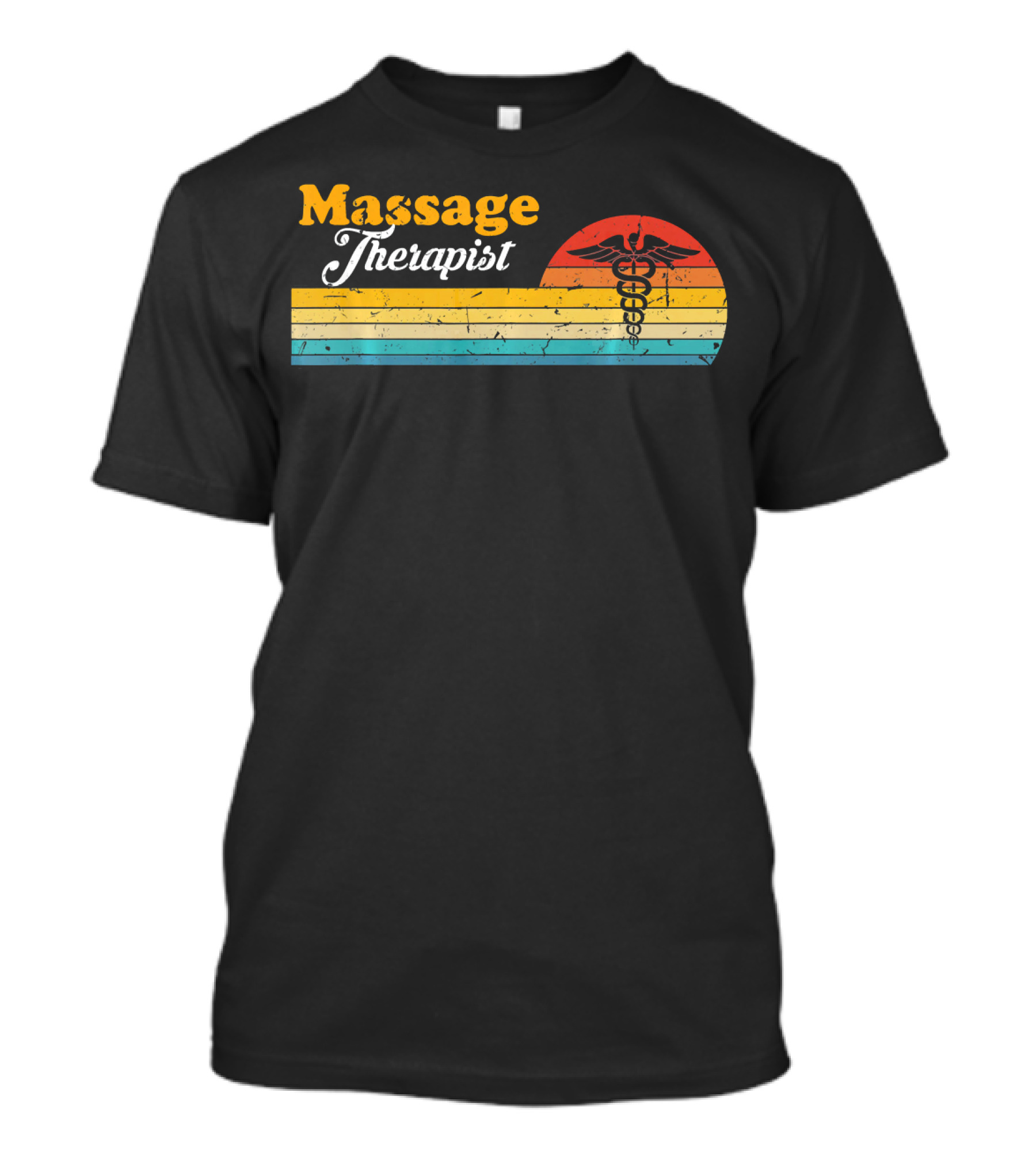 Retro Vintage Massage Therapist Caduceus Sunset Stripes T-Shirt