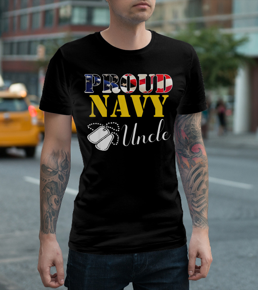 Proud Navy Uncle American Flag Dog Tags T-Shirt