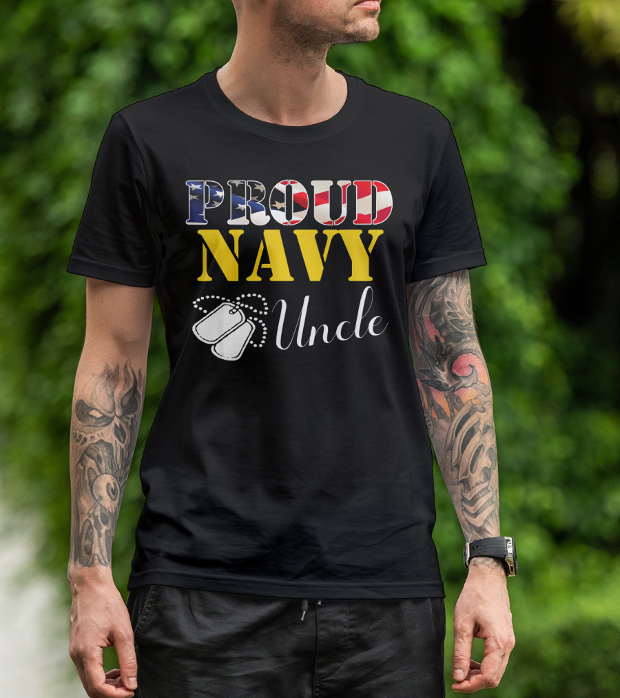 Proud Navy Uncle American Flag Dog Tags T-Shirt
