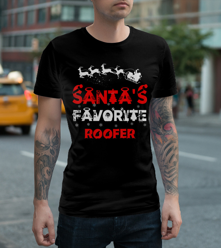 Santa's Favorite Roofer Funny Job Christmas Reindeer Sleigh T-Shirt