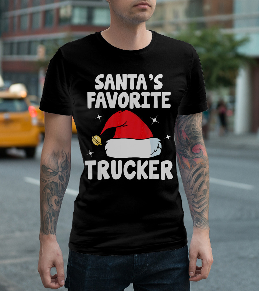 Santas Favorite Trucker Funny Christmas Hat And Bell T-Shirt