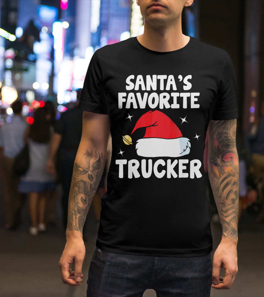Santas Favorite Trucker Funny Christmas Hat And Bell T-Shirt