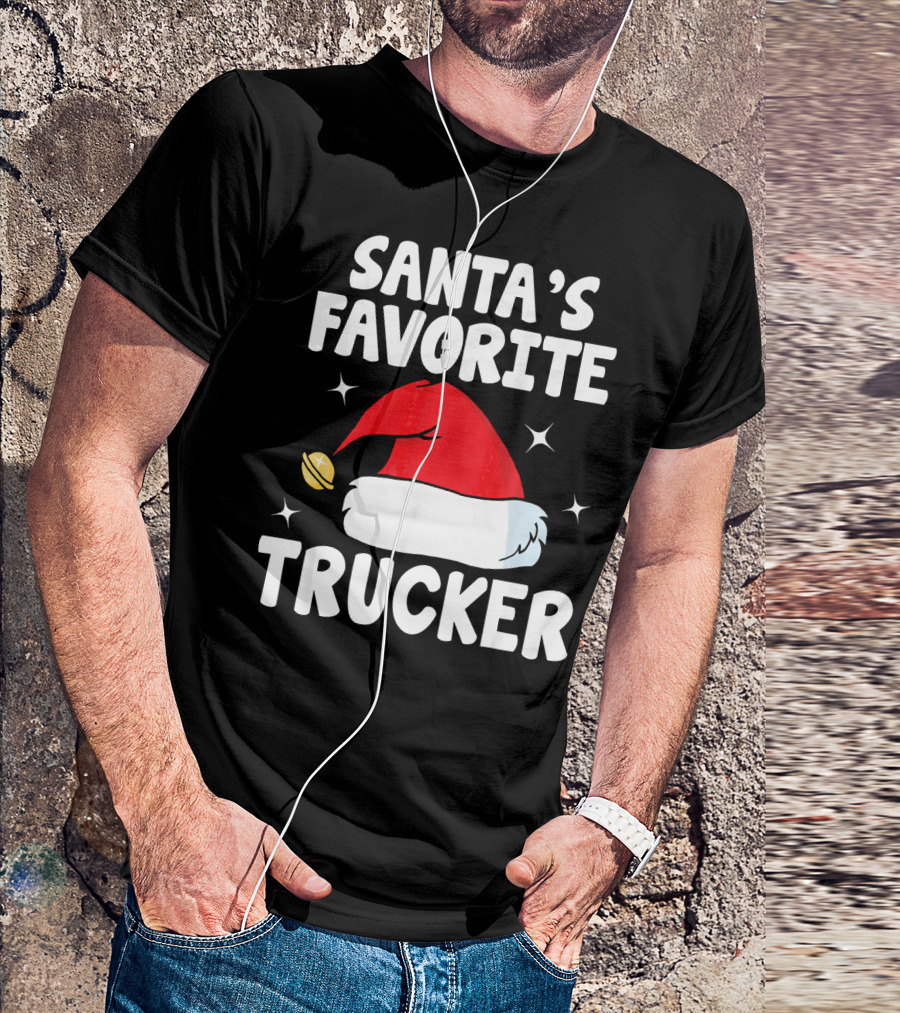 Santas Favorite Trucker Funny Christmas Hat And Bell T-Shirt