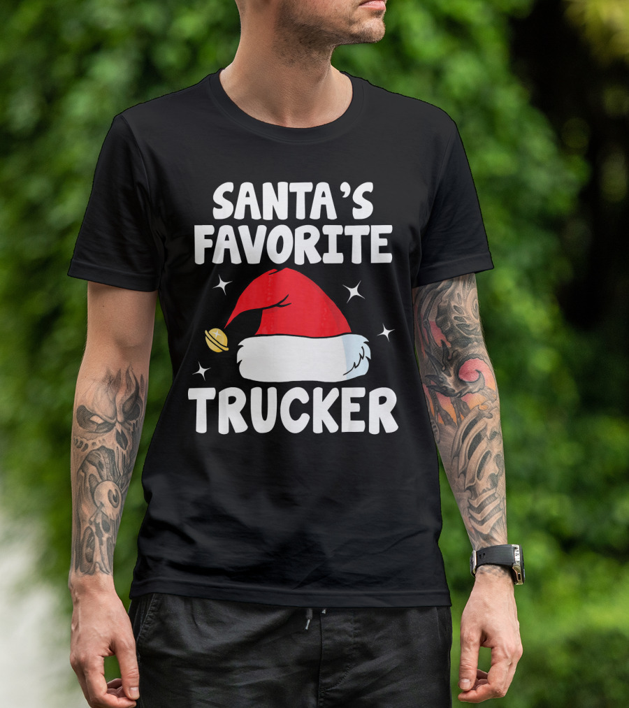Santas Favorite Trucker Funny Christmas Hat And Bell T-Shirt