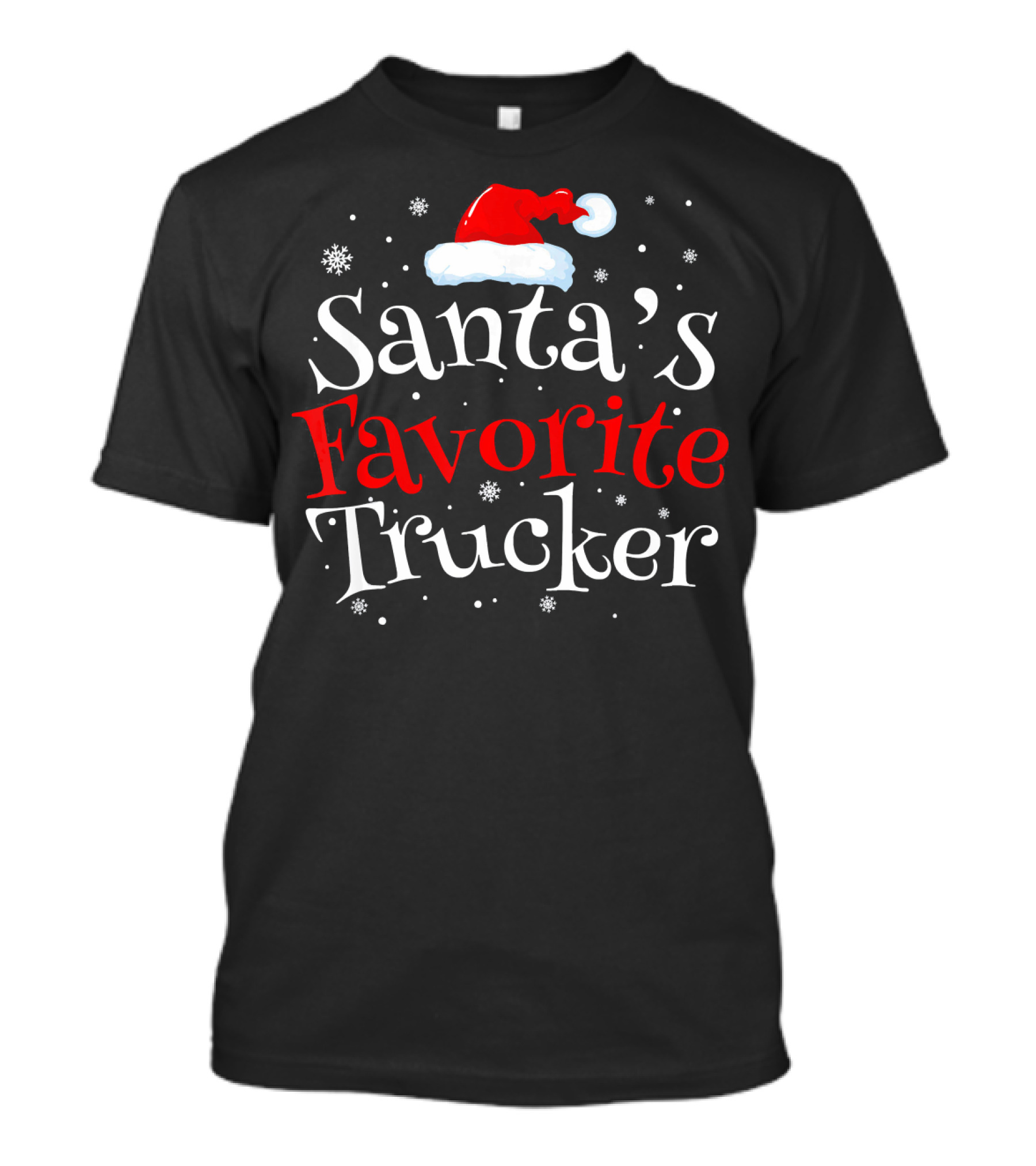 Santa's Favorite Trucker Santa Hat Festive Snowflakes T-Shirt