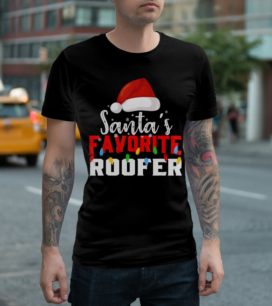 Santa's Favorite Roofer Christmas Lights Hat T-Shirt