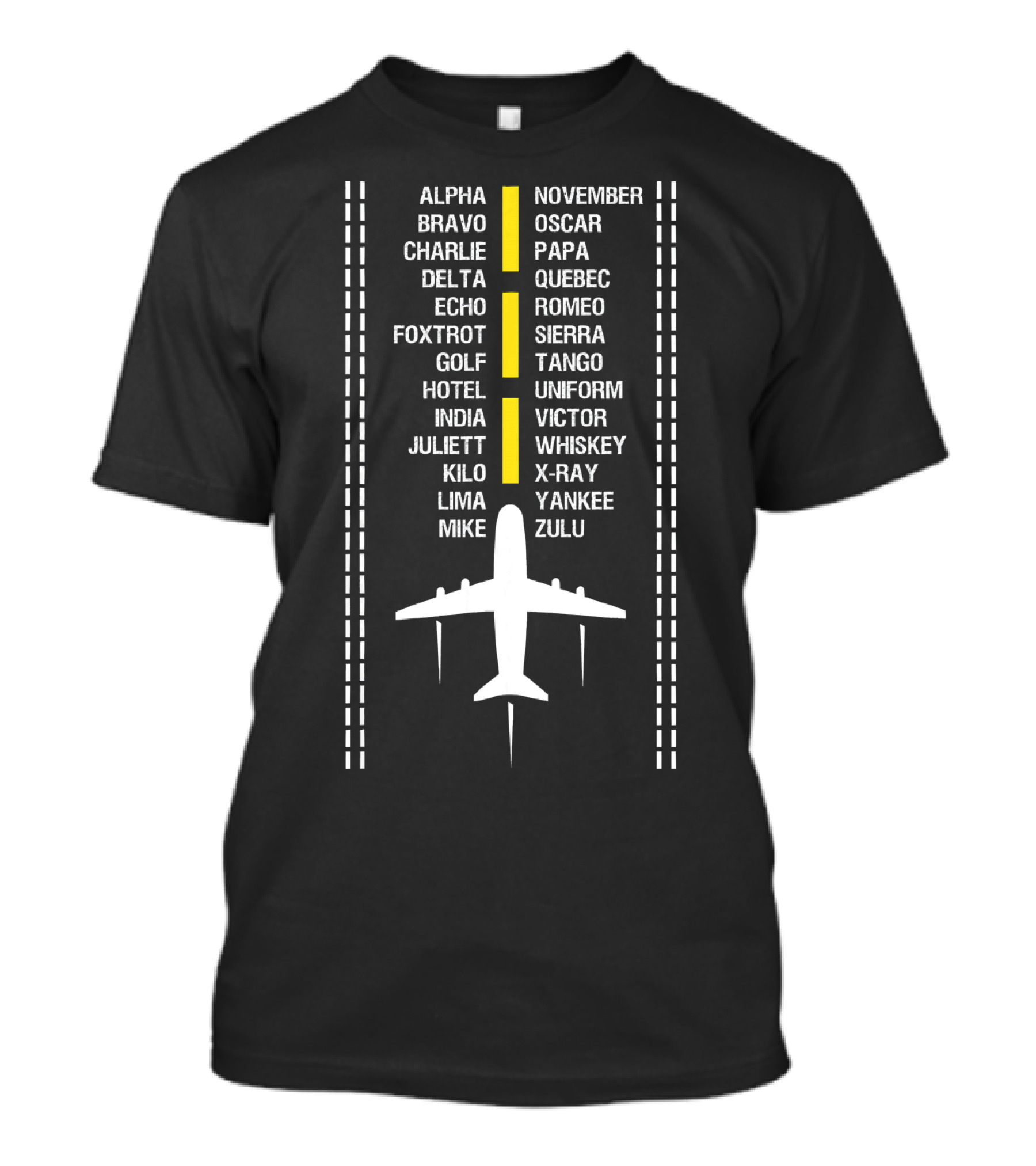 Alpha Bravo Charlie Phonetic Alphabet Airplane Runway T-Shirt