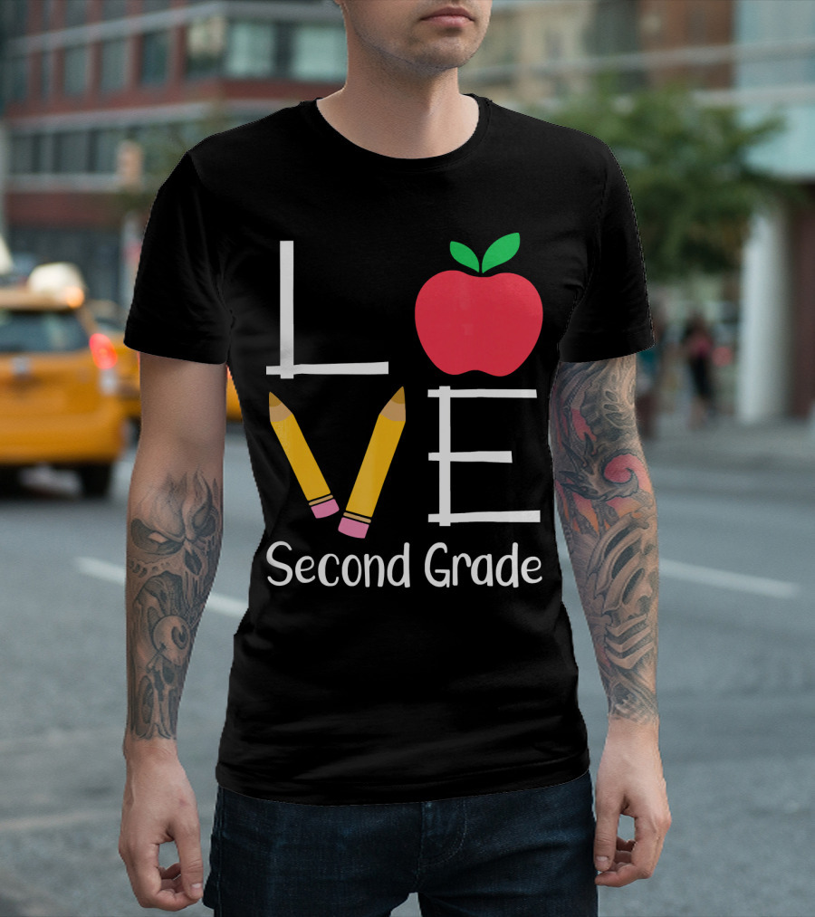 LOVE Second Grade Teacher Pencils Apple T-Shirt