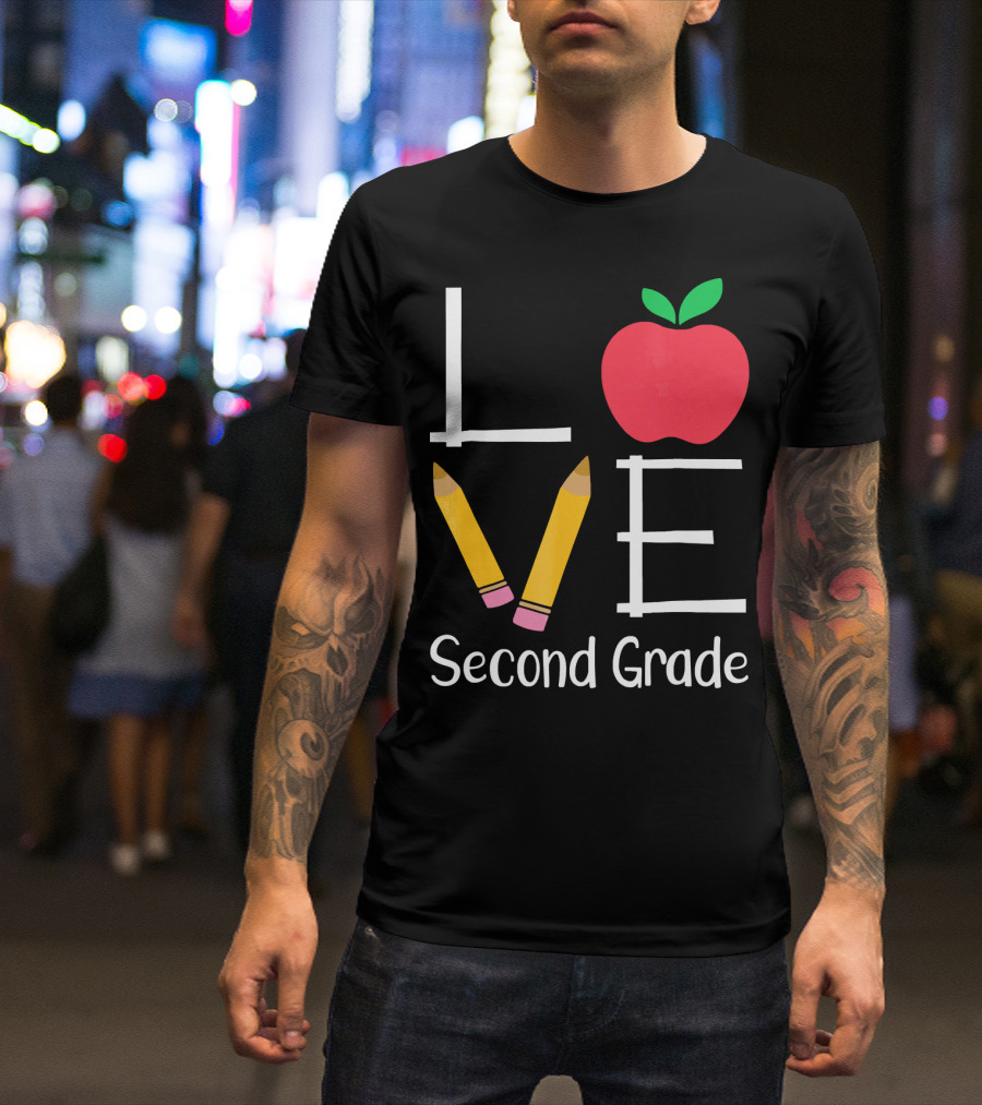 LOVE Second Grade Teacher Pencils Apple T-Shirt