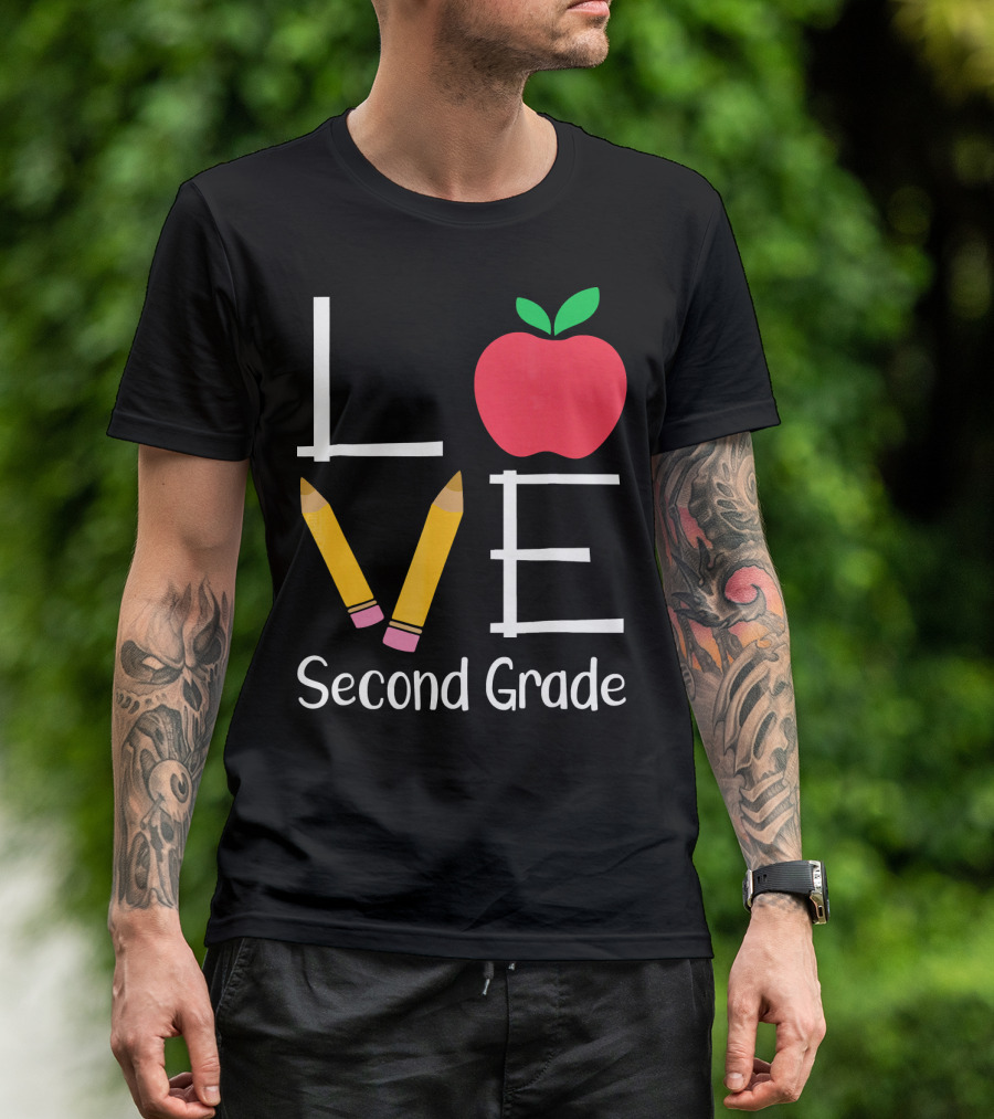 LOVE Second Grade Teacher Pencils Apple T-Shirt