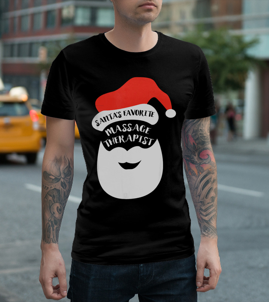 Santa's Favorite Massage Therapist Christmas Beard and Hat T-Shirt