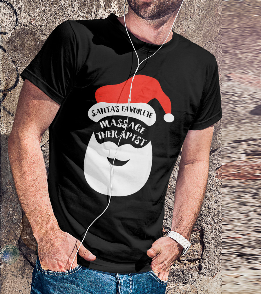 Santa's Favorite Massage Therapist Christmas Beard And Hat T-Shirt