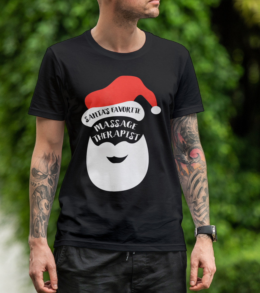 Santa's Favorite Massage Therapist Christmas Beard And Hat T-Shirt