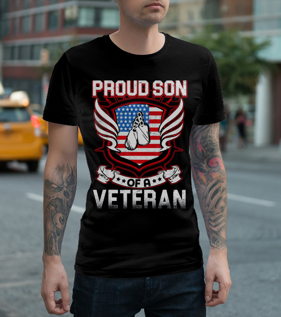Proud Son Of A Veteran American Flag Wings T-Shirt