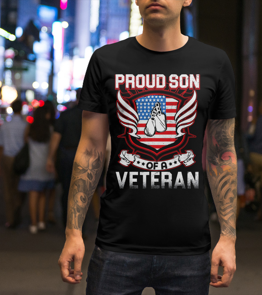 Proud Son Of A Veteran American Flag Wings T-Shirt