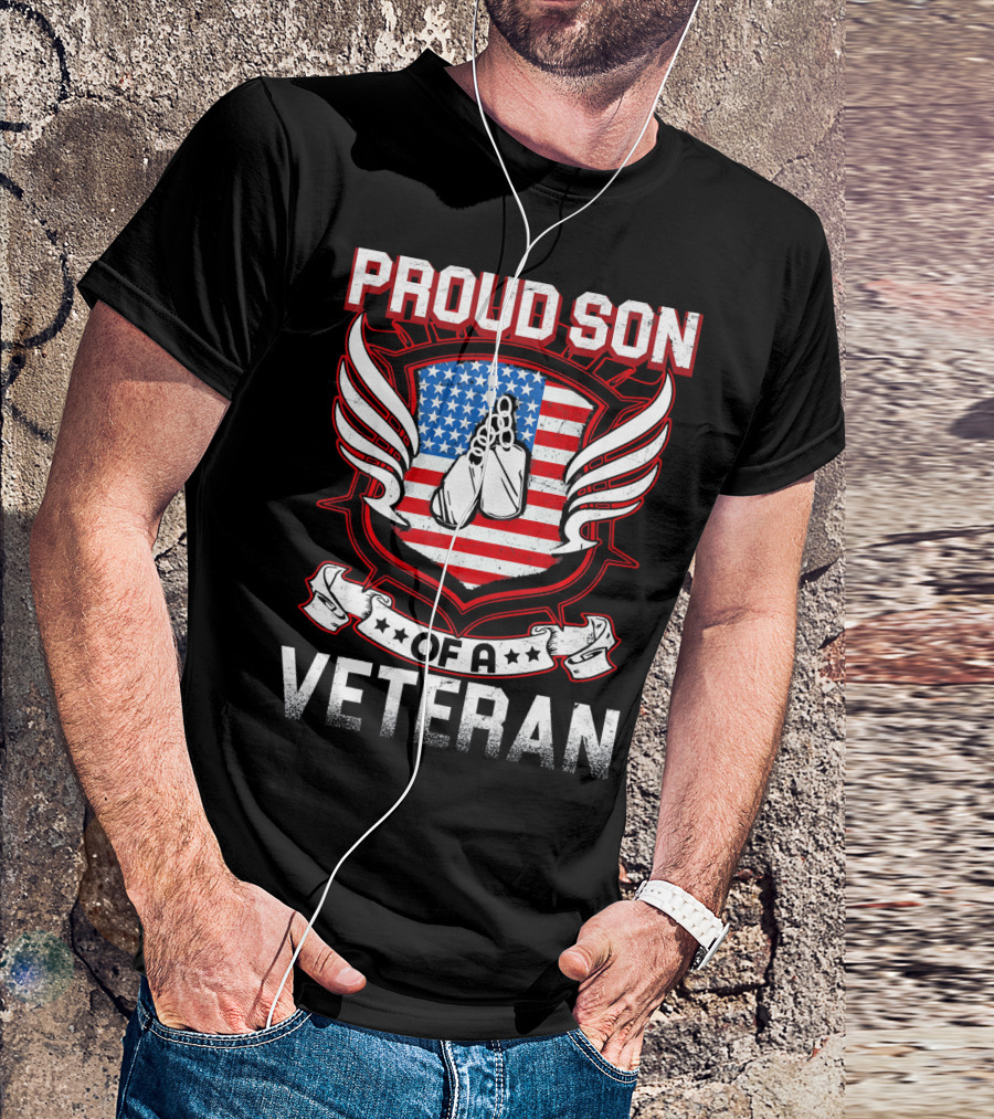 Proud Son Of A Veteran American Flag Wings T-Shirt