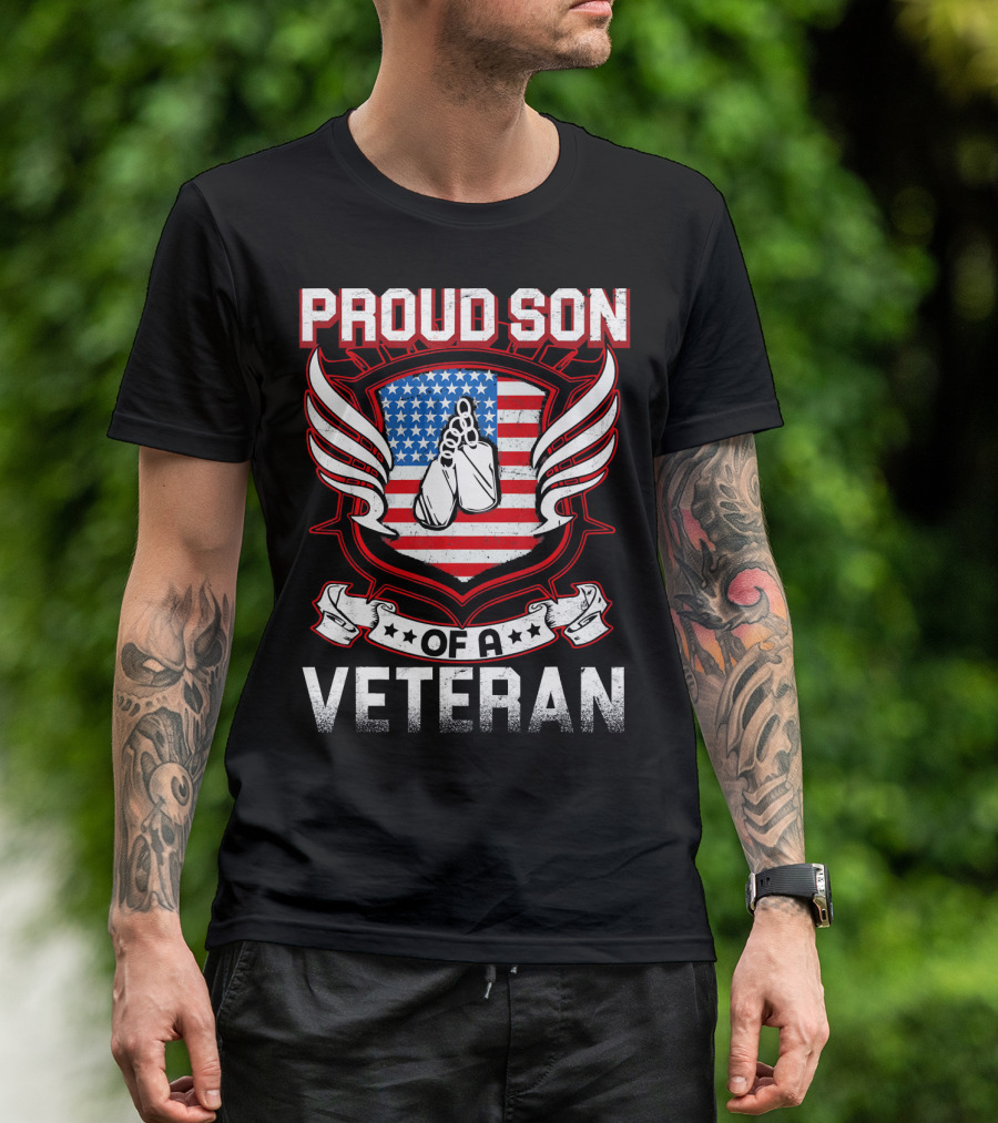 Proud Son Of A Veteran American Flag Wings T-Shirt