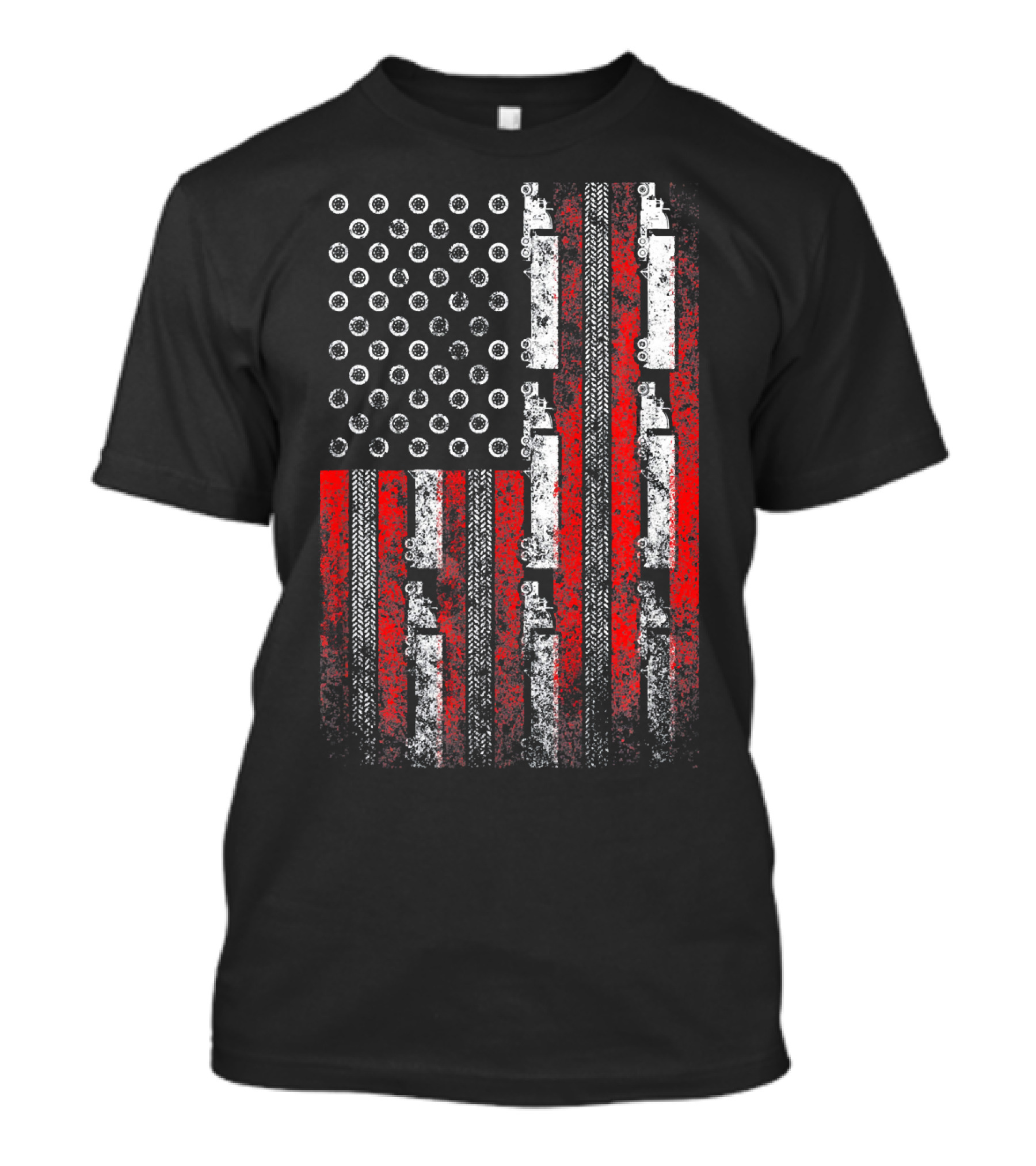 Truckers American Flag Patriotic Semi Tires Exhaust Pipes T-Shirt