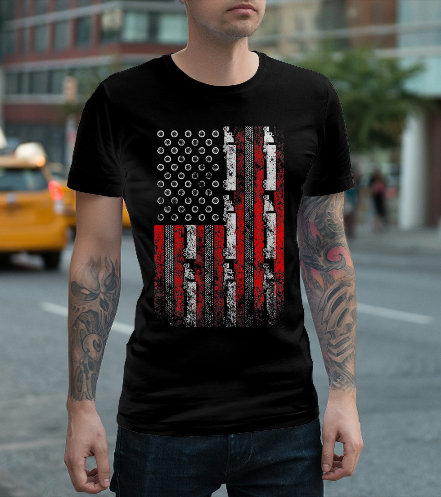 Truckers American Flag Patriotic Semi Tires Exhaust Pipes T-Shirt