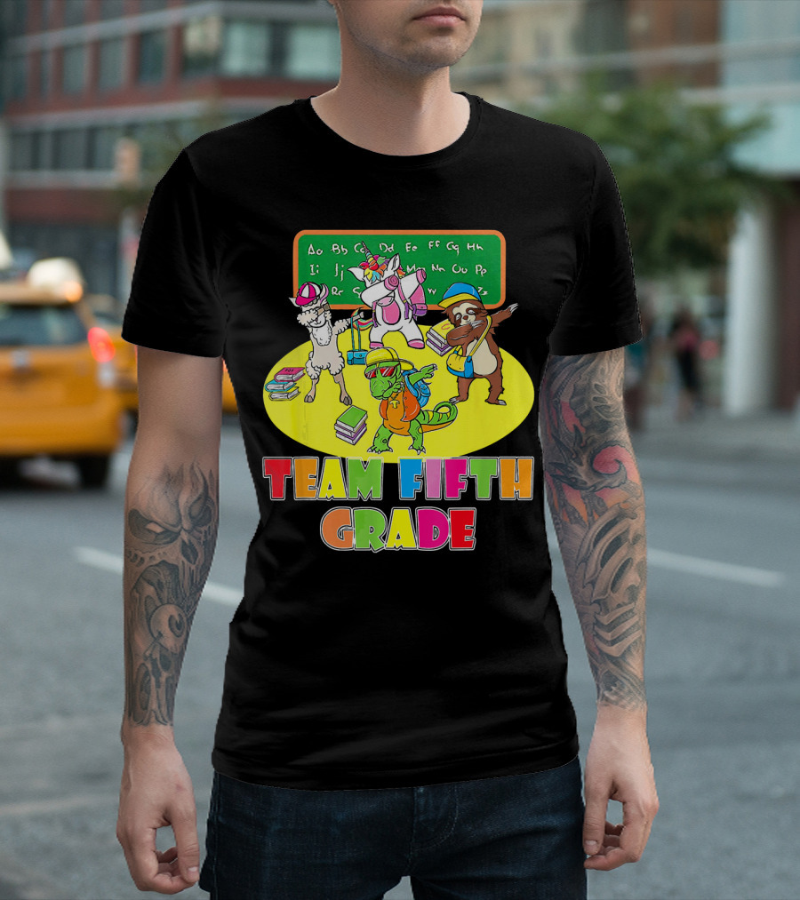 Team Fifth Grade Teacher Llama Unicorn Sloth Classroom Fun T-Shirt
