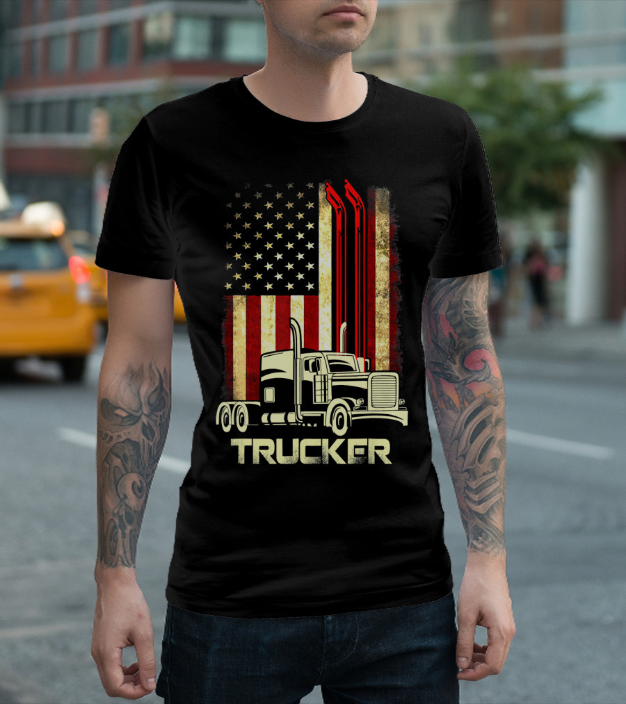 USA Flag Trucker Vintage Semi Truck T-Shirt