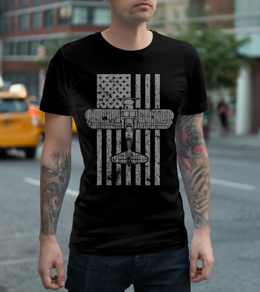 Stearman Biplane American Flag Classic Airplane T-Shirt