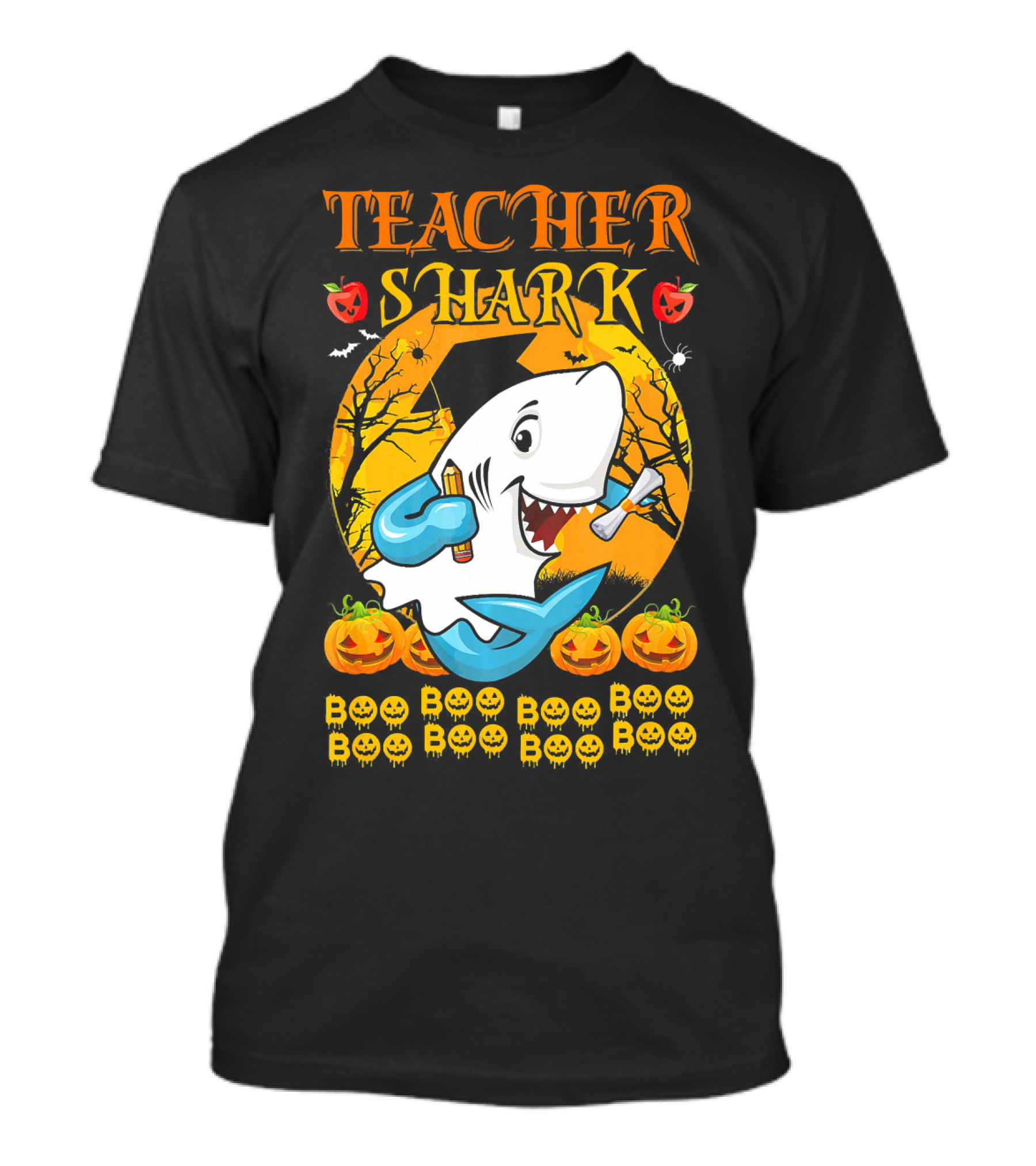 Teacher Shark Halloween Boo Boo Boo Pumpkin Jack-O-Lanterns T-Shirt