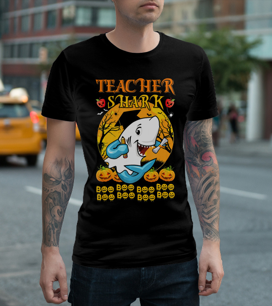 Teacher Shark Halloween Boo Boo Boo Pumpkin Jack-O-Lanterns T-Shirt